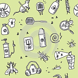 Hand drawn doodle pest control seamless pattern