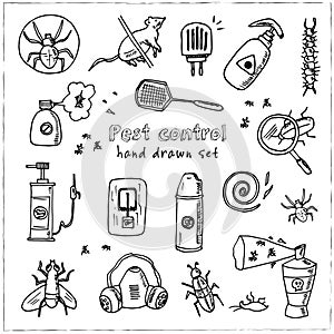Hand drawn doodle pest control set