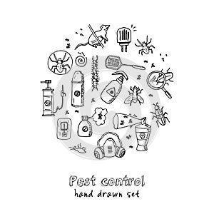 Hand drawn doodle pest control set
