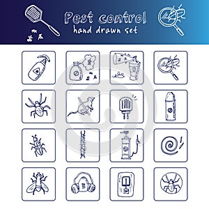 Hand drawn doodle pest control set