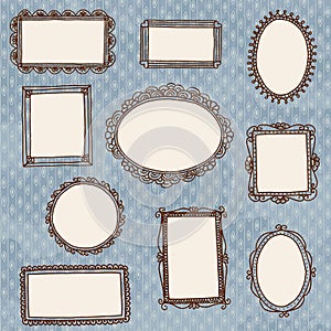 Hand drawn doodle picture frames on wallpaper