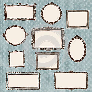 Hand drawn doodle picture frames on wallpaper