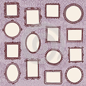 Hand drawn doodle picture frames on wallpaper