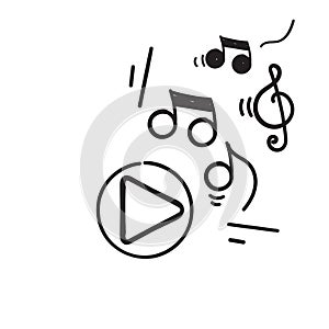 hand drawn doodle play music button illustration vector