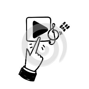 hand drawn doodle play music button illustration vector