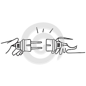 hand drawn doodle plug and socket illustration vector