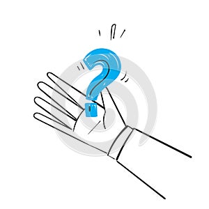 Hand drawn doodle question mark on palm hand illustration vector