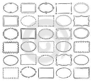 Hand drawn doodle round and square vector picture border frames