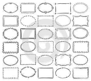 Hand drawn doodle round and square vector picture border frames photo