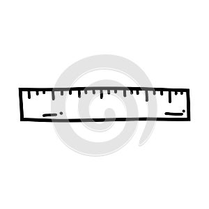 Hand drawn doodle ruler. Vector sketch illustration of black outline school measurement scale tool, office stationery