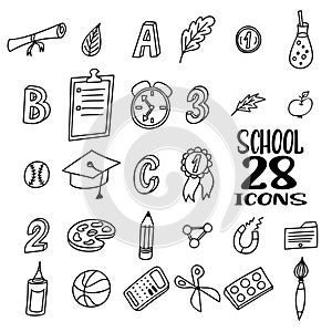 Hand drawn doodle school objects. Concept of education. Verious stuff on vector illustration