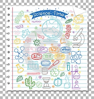Hand drawn doodle of sciene icons