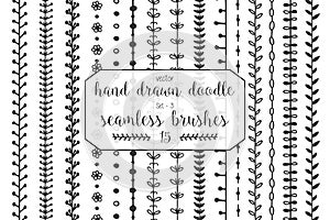 15 Hand drawn doodle seamless brushes
