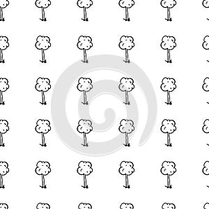 Hand drawn doodle seamless pattern tree icon. Black sketch. Sign symbol. Decoration element. Isolated on white background. Flat