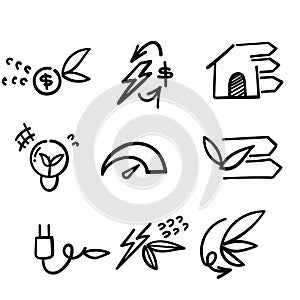 hand drawn doodle Set of Energy Saving Related illustration