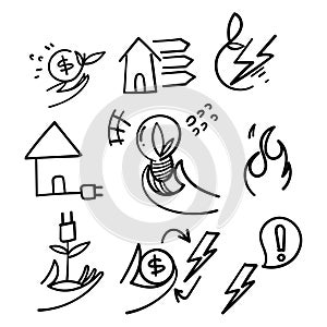 hand drawn doodle Set of Energy Saving Related illustration