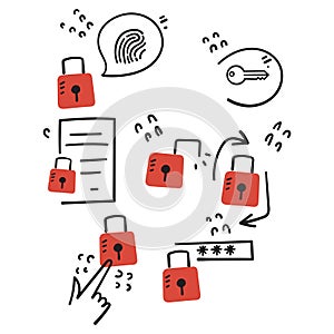 hand drawn doodle Set of Locks Related Vector illustration