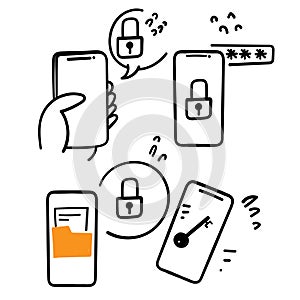 hand drawn doodle Set of Locks Related Vector illustration