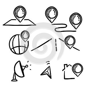 hand drawn doodle set navigation icon illustration isolated