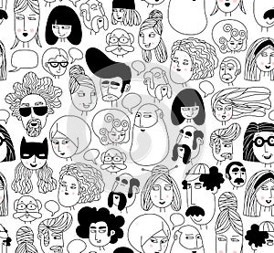 Hand drawn doodle set texture of people faces.