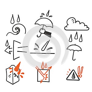 hand drawn doodle Set of Waterproof Related illustration