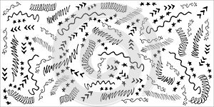 Hand-drawn doodle set on a white background.