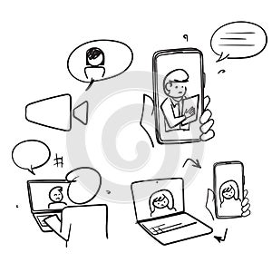 Hand drawn doodle Simple Set of Video Conference Related illustration icon