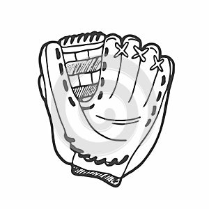 Hand drawn doodle sketch of baseball glove. Cartoon style drawing, for posters, decoration and print