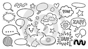 Hand Drawn Doodle Speech Bubbles and Comic Elements Set