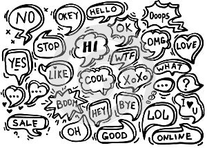 Hand-drawn doodle speech bubbles set