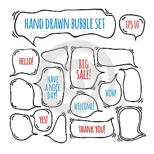 Hand drawn doodle speech bubbles set with accentuation photo