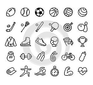 Hand drawn doodle sport and fitness line icons