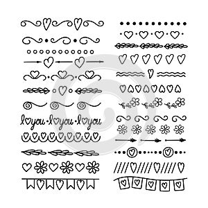 Hand drawn doodle style text dividers elegant set, vector illustration