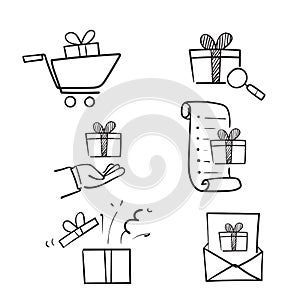 Hand drawn doodle surprise and gift box related illustration vector icon isolated