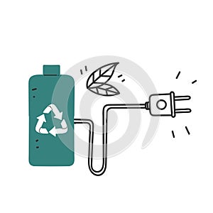 hand drawn doodle Sustainability battery illustration vector isolated