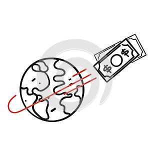 hand drawn doodle transfer money global remittance illustration vector photo