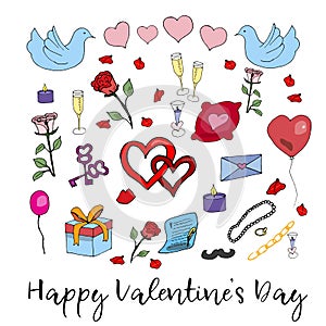 Hand drawn doodle Valentine elements. Greeting card. May be used as foiling for different printings or a background photo