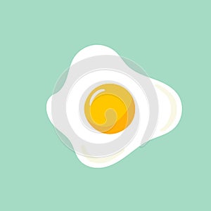 Hand drawn doodle vector illustration of sunny side up fried egg with bright yellow yoke on light turquoise background