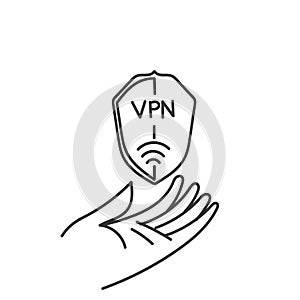 hand drawn doodle vpn shield illustration logo sign illustration vector