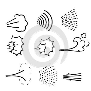 Hand drawn doodle water spray icon illustration set