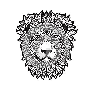 Hand drawn doodle zentangle lion illustration