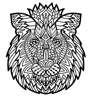 Hand drawn doodle zentangle lion illustration. Decorative