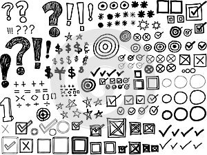 Hand-drawn Doodles -Asterisks, Bullets, Check marks, Punctuation marks (Vector)