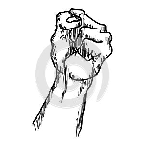 Hand drawn doodles of raised protest fist