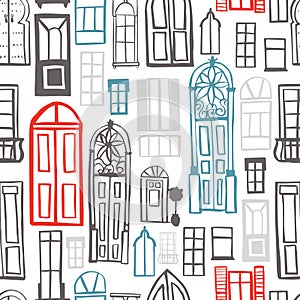 Hand drawn doors and windows .