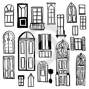 Hand drawn doors and windows .