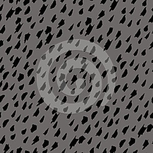 Hand drawn dots seamless pattern. Abstract black paint spots, dashes, lines on grey background