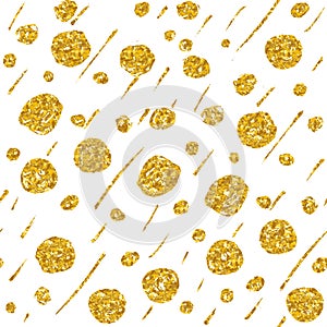 Hand drawn dotted seamless gold glitter pattern. brush circles and dots seamless pattern, vector illustration