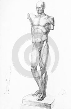 hand-drawn drawing of armless male statue