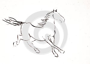 Galloping horse outline painting ink and brush photo